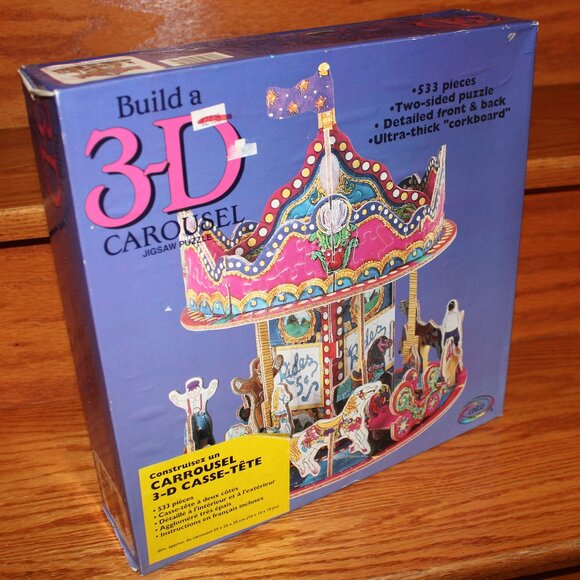 3/$77❤️sealed vintage 1994 Ceaco 3D Puzzle Carousel Horses Two-sided Corkboard - Picture 1 of 6